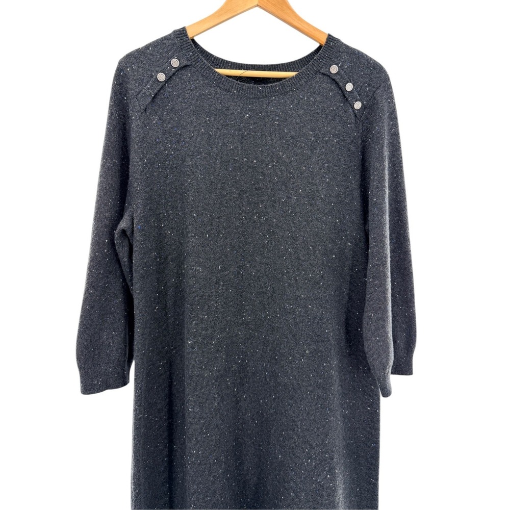 Talbots Kitty Tweed Shift Sweater Dress XL Gray Speckled Button Career NWOT